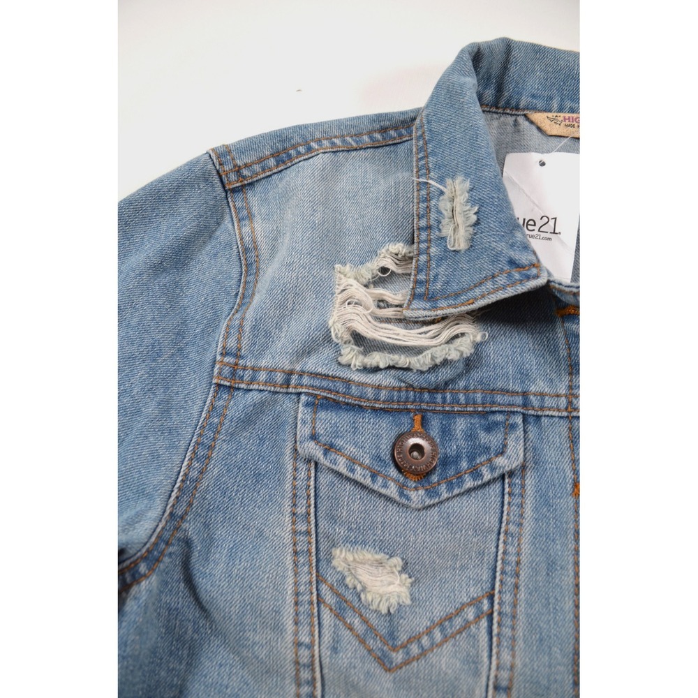 =====Highway Jeans Blue Distressed Denim Jean Crop Jacket‎ Women's Size M Nwt's - Picture 12 of 16